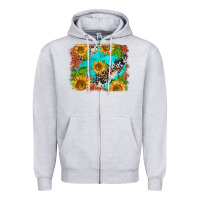 Heather Grey western sunflowers turquoise cowhide  tooled leather Zipper Hoodie - BarkalooDesign