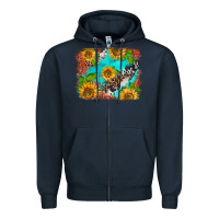 Navy western sunflowers turquoise cowhide  tooled leather Zipper Hoodie - BarkalooDesign