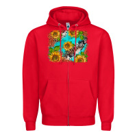 Red western sunflowers turquoise cowhide  tooled leather Zipper Hoodie - BarkalooDesign