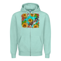 Seafoam western sunflowers turquoise cowhide  tooled leather Zipper Hoodie - BarkalooDesign