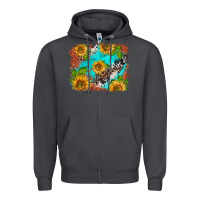 Smoke western sunflowers turquoise cowhide  tooled leather Zipper Hoodie - BarkalooDesign