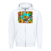 White western sunflowers turquoise cowhide  tooled leather Zipper Hoodie - BarkalooDesign