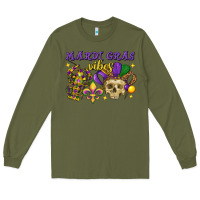 Army Green Mardi Gras vibes skull Long Sleeve Tee - FaDigitalArtStudio
