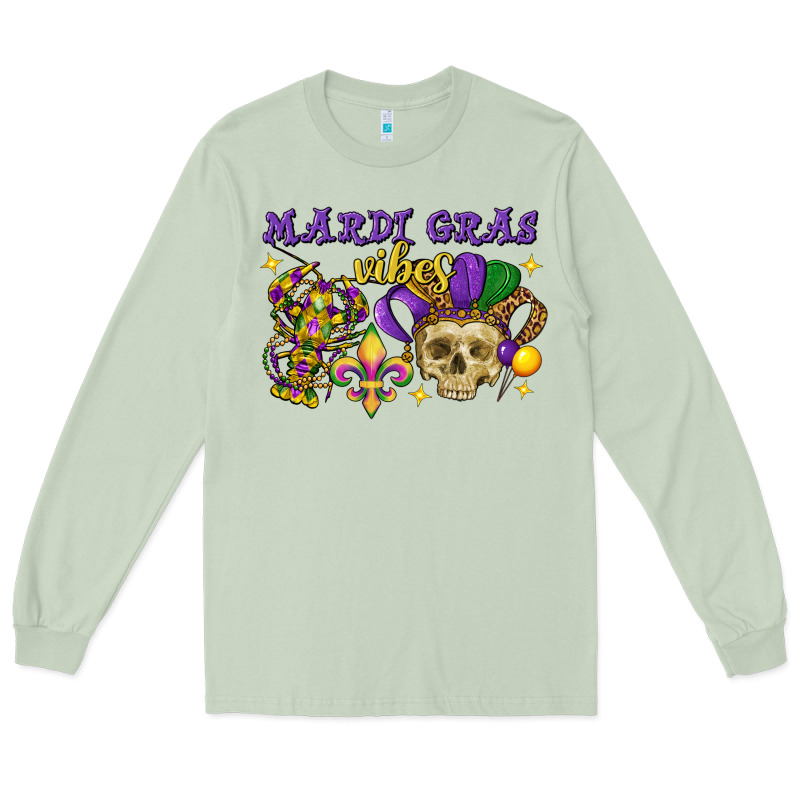 Mardi Gras Vibes Skull Long Sleeve Tee by FaDigitalArtStudio | Teevron