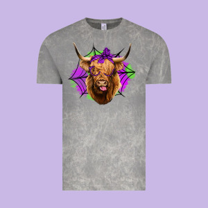 Halloween Highland Cow Vintage Tee Designed By Jasminsmagicworld