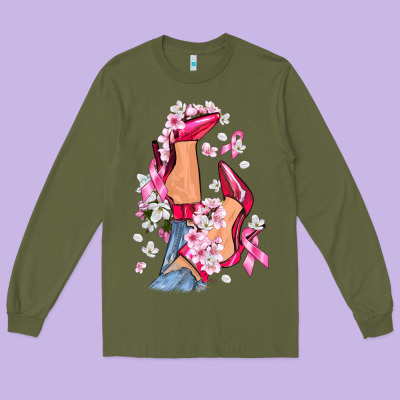 Cancer High Heels Breast Cancer Long Sleeve Tee Designed By Fadigitalartstudio