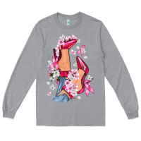 Heather Grey Cancer high heels Breast Cancer Long Sleeve Tee - FaDigitalArtStudio
