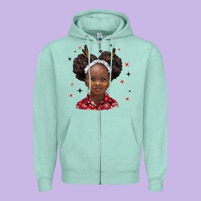 Christmas African Girl Zipper Hoodie Designed By Barkaloodesign