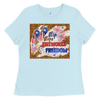 Baby Blue flip flops fireworks & freedom 4th of july Ladies Tee - TumblerDesignByShophia