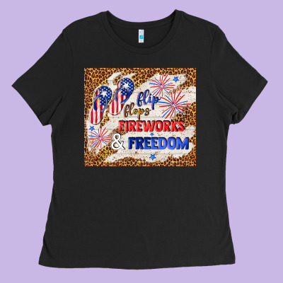 Flip Flops Fireworks & Freedom 4th Of July Ladies Tee Designed By Tumblerdesignbyshophia