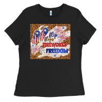 Black flip flops fireworks & freedom 4th of july Ladies Tee - TumblerDesignByShophia