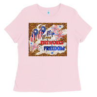 Bubblegum Pink flip flops fireworks & freedom 4th of july Ladies Tee - TumblerDesignByShophia