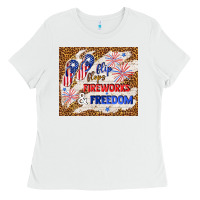 White flip flops fireworks & freedom 4th of july Ladies Tee - TumblerDesignByShophia