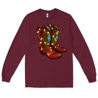 Burgundy cowboy boots christmas Long Sleeve Tee - RanaPortraitStore