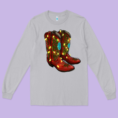 Cowboy Boots Christmas Long Sleeve Tee Designed By Ranaportraitstore