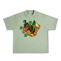Oil Green Horse with horseshoe St. Patrick's Urban Heavy Tee - CowGirlArtShop