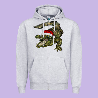 Christmas Alligator Zipper Hoodie Designed By Barkaloodesign