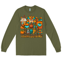 Army Green Happy Thanksgiving Coffee Cups Long Sleeve Tee - FaDigitalArtStudio