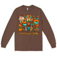 Chestnut Happy Thanksgiving Coffee Cups Long Sleeve Tee - FaDigitalArtStudio