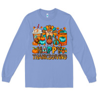 Colony Blue Happy Thanksgiving Coffee Cups Long Sleeve Tee - FaDigitalArtStudio