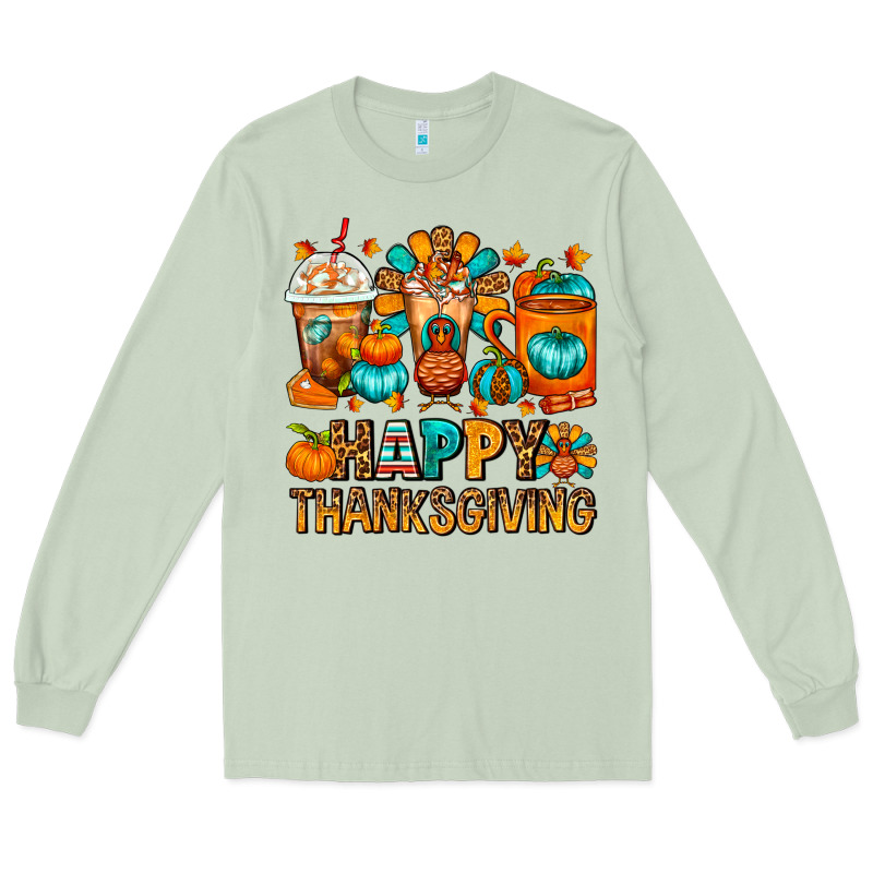 Happy Thanksgiving Coffee Cups Long Sleeve Tee by FaDigitalArtStudio | Teevron