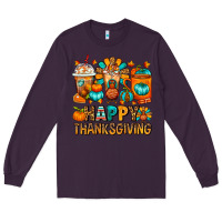 Plum Happy Thanksgiving Coffee Cups Long Sleeve Tee - FaDigitalArtStudio