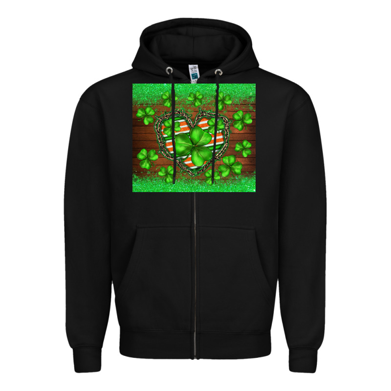 St.patricks Heart Shamrocks Glitter Zipper Hoodie by BarkalooDesign | Teevron