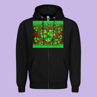 St.patricks Heart Shamrocks Glitter Zipper Hoodie Designed By Barkaloodesign