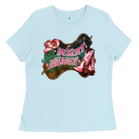 Baby Blue Desert dreamer Cowgirl boots hat Ladies Tee - HowdyJamesFarm