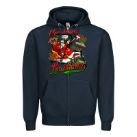 Navy louisiana christmas with  afro santa Zipper Hoodie - BarkalooDesign