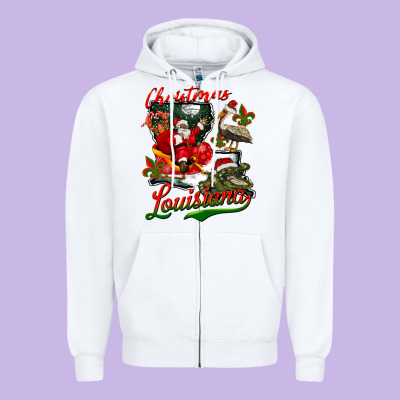 Louisiana Christmas With  Afro Santa Zipper Hoodie Designed By Barkaloodesign