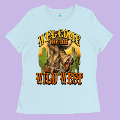 Welcome To The Wild West Cowboy Boots Ladies Tee Designed By Howdyjamesfarm