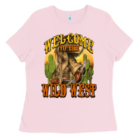 Bubblegum Pink Welcome to the wild west Cowboy boots Ladies Tee - HowdyJamesFarm