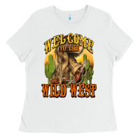 White Welcome to the wild west Cowboy boots Ladies Tee - HowdyJamesFarm