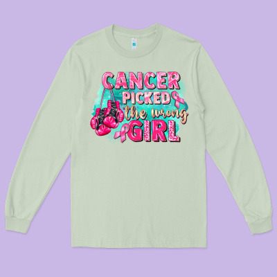 Cancer Picked The Wrong Girl Breast Cancer Long Sleeve Tee Designed By Fadigitalartstudio