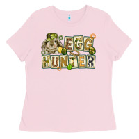 Bubblegum Pink Egg hunter with plate letters Easter Day Ladies Tee - HowdyJamesFarm
