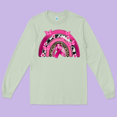 Breast Cancer Rainbow Long Sleeve Tee Designed By Fadigitalartstudio