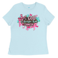 Baby Blue My god is stronger than Cancer Awareness Ladies Tee - HowdyJamesFarm