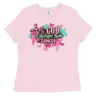 Bubblegum Pink My god is stronger than Cancer Awareness Ladies Tee - HowdyJamesFarm