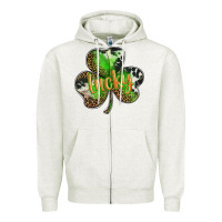 Oatmeal Heather st. patricks day lucky shamrock Zipper Hoodie - BarkalooDesign