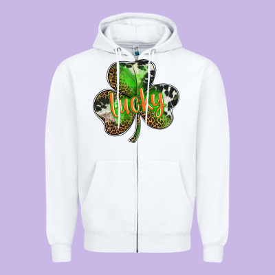 St. Patricks Day Lucky Shamrock Zipper Hoodie Designed By Barkaloodesign