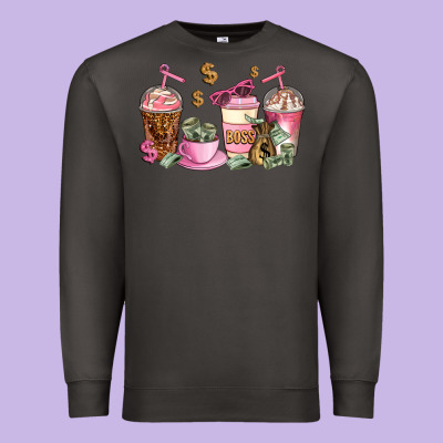 Boss Lady Coffee Cups Premium Sweatshirt Designed By Adodesignshop
