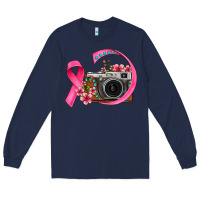 Navy floral cancer ribbon vintage camera Long Sleeve Tee - FaDigitalArtStudio