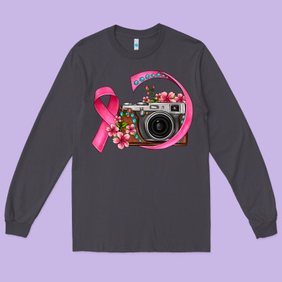 Floral Cancer Ribbon Vintage Camera Long Sleeve Tee Designed By Fadigitalartstudio