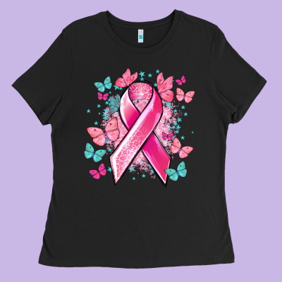 Breast Cancer Ribbon Cancer Awareness Ladies Tee Designed By Howdyjamesfarm
