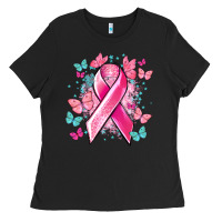 Black Breast Cancer ribbon Cancer Awareness Ladies Tee - HowdyJamesFarm