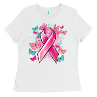 White Breast Cancer ribbon Cancer Awareness Ladies Tee - HowdyJamesFarm