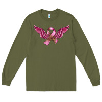 Army Green Breast Cancer ribbon with angel wings Long Sleeve Tee - FaDigitalArtStudio
