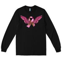 Black Breast Cancer ribbon with angel wings Long Sleeve Tee - FaDigitalArtStudio