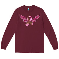 Burgundy Breast Cancer ribbon with angel wings Long Sleeve Tee - FaDigitalArtStudio